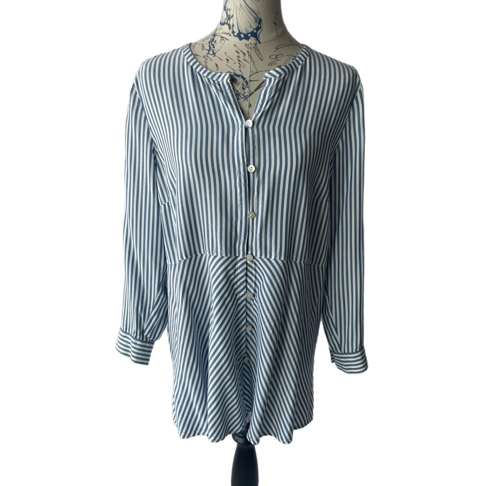 J.Jill Striped Button Down Top With Roll Tab Sleeves Women’s Size L